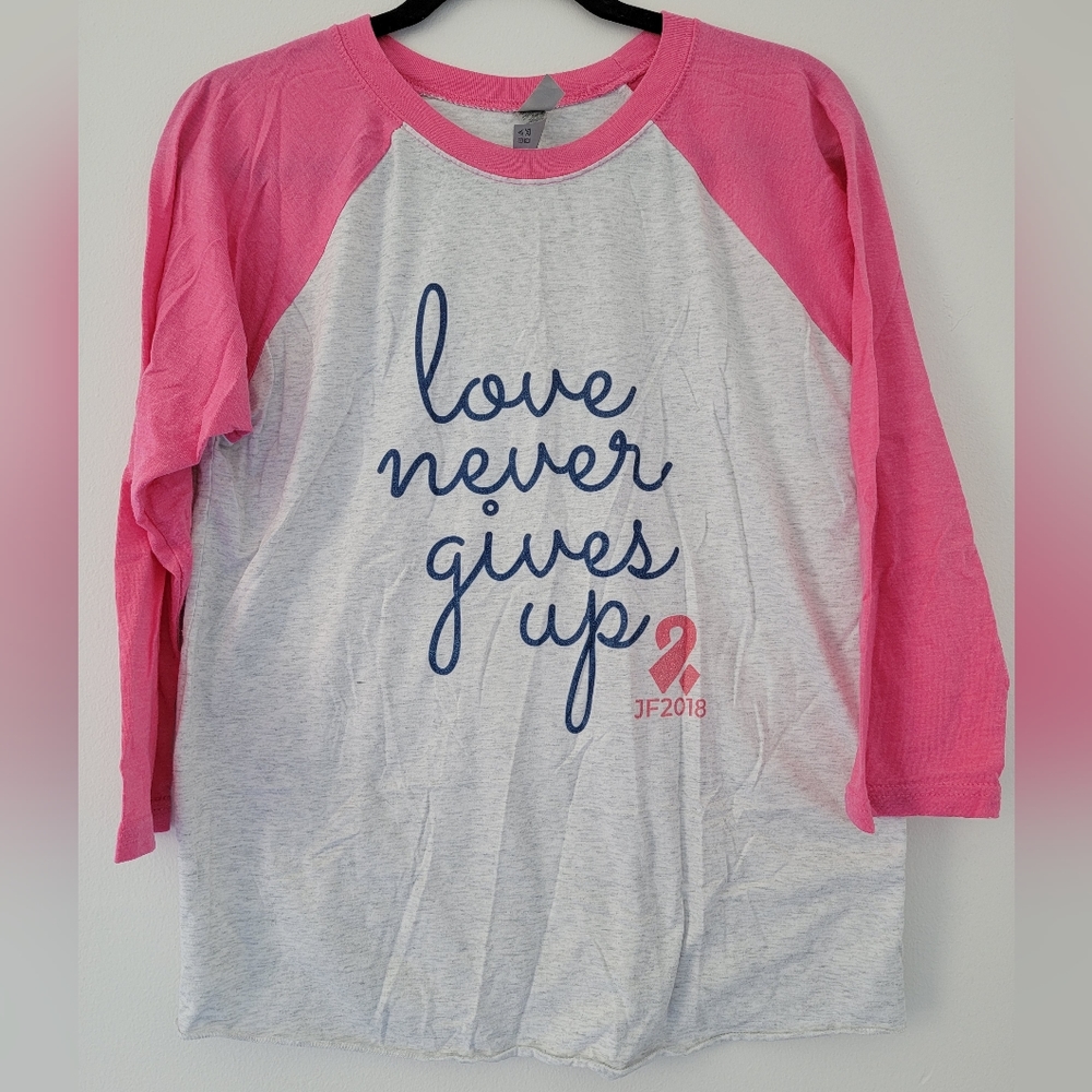Love never gives up cancer baseball t shirt